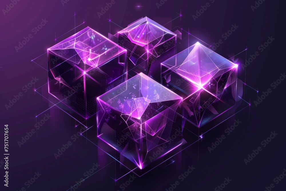 Poster purple cubes on a dark background generative ai