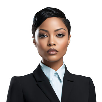 black woman in suit and tie posing for a picture on a transparent background png isolated