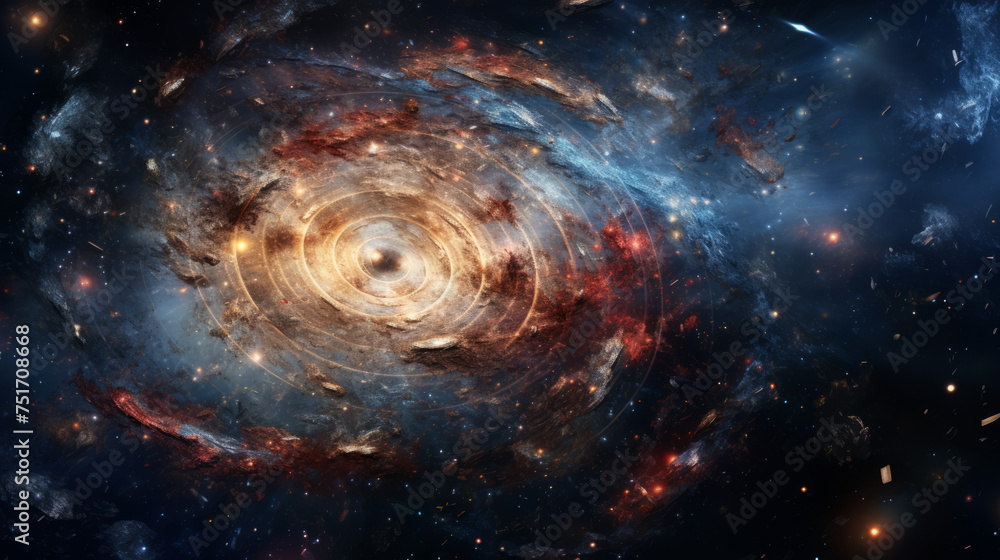 Poster featuring a mesmerizing spiral structure, this image captures the grandiosity of a galaxy surrounded