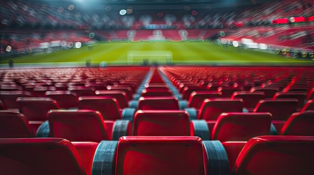 Seats at the stadium with a shallow depth of field, capturing the anticipation and vibrant atmosphere before the action unfolds