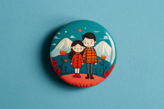A magnet with a cartoon of a couple and a punny joke