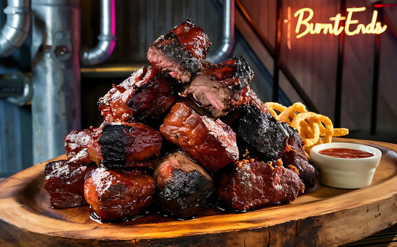 Capture the essence of Burnt Ends in a mouthwatering food photography shot