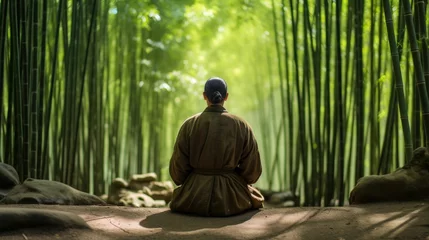Poster Serene mindfulness amidst bamboo forest © stocksbyrs