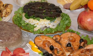 jellied meat, cold jellied meat dish.fruits