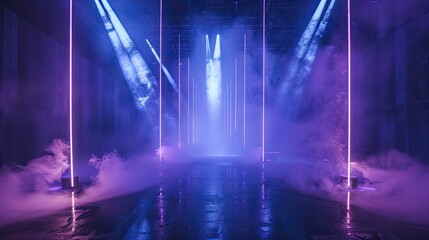 Creating an enigmatic ambiance with blue and purple lighting, a laser show, and smoke complements the product's mystique.