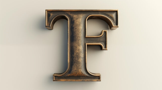 elegant metallic font letter F on bright plain background