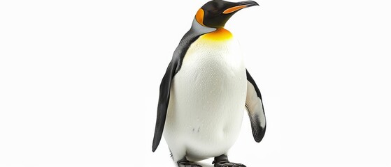 a black and white penguin with a yellow light on it's head is standing in front of a white background.