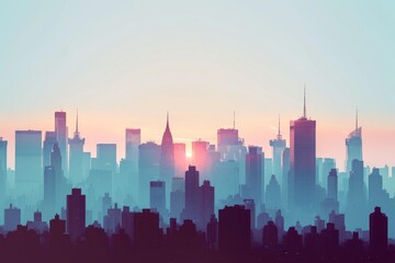 Fototapeta premium City Silhouette, Cityscape, Urban Landscape Drawing Imitation, Building Silhouettes, Copy Space