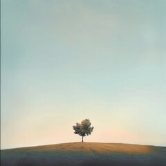 Minimalist Landscape with a Single Tree, Minimal Surreal Concept, Calm Gradient, Lonely Tree Landscape