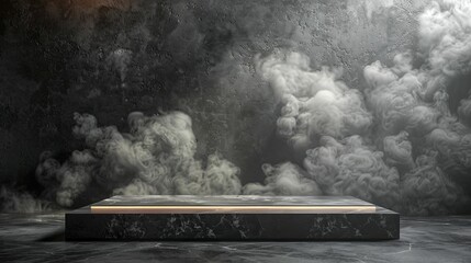 Minimal dark concrete backdrop with layers of smoke enhances product displays with a clean aesthetic.