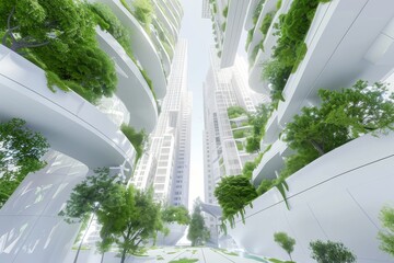 Modern Green Architecture, Future Skyscraper Buildings in Gardens, Ecology City, Eco Green Walls