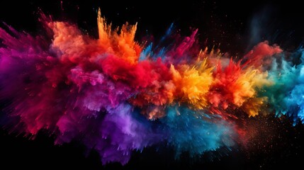 Obraz na płótnie Canvas Closeup of Colorful Dust Particle Explosion Isolated on Black. Abstract Color Explosion Background.