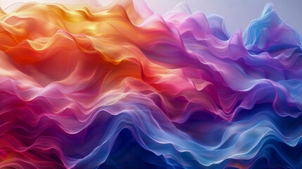 Obraz premium Abstract artwork inspired by 3D waves, with smoothly blending rainbow colors, harmonious symphony of shades, fluid and organic shapes, fabulous atmosphere, digital illustration, modern, mesmerizing.