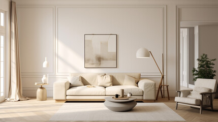 Fototapeta na wymiar A stylish living room with an inviting sofa, Smart Home devices