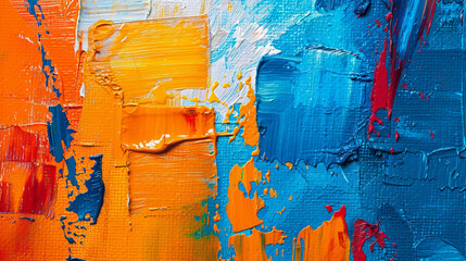 Abstract orange blue painting texture background with oil brushstrokes, pallet knife paint and...