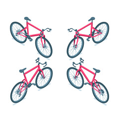 Fototapeta premium isometric bicycle from different angles, in color on a white background, ecological vehicle or grevel