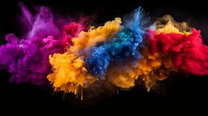 Colorful Powder Burst, Isolated on Black Background