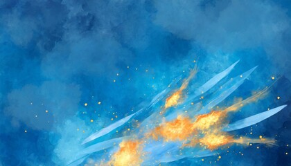 industrial abstract blue background with flying fire