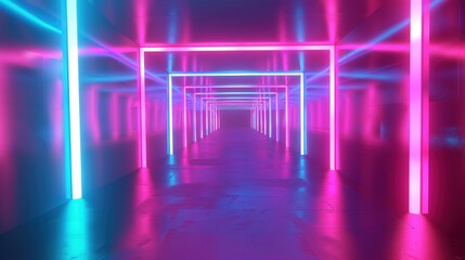 Abstract background neon flight in tunnel 3d illustration. generative AI image