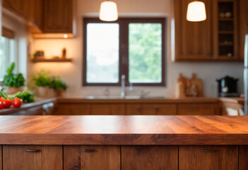 Wooden Countertop in Kitchen Near Window The natural light coming through the window highlights the grains of the wood, creating a cozy atmosphere.
