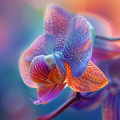 Orchid Macro Photo, Exotic Phalaenopsis Flower Closeup, Blurred Background, Copy Space