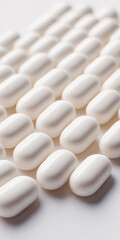 white pills on white background.