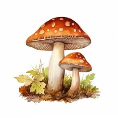 Watercolor Brown Mushroom, Aquarelle Fly Agaric, Creative Watercolor Amanita Regalis