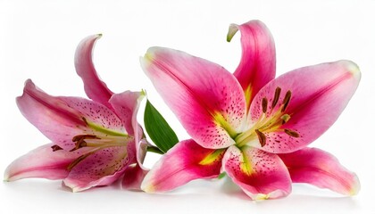 two wonderful pink lily isolated on white background including clipping path without shade