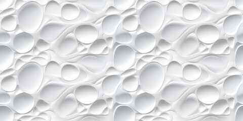 Organic Shapes Background, White 3d Seamless Pattern, Soft Wavy Texture, Embossed Paint