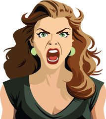 Vector graphic of an angry woman with a fierce expression and waving hair