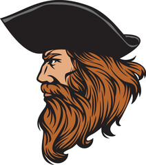 Pirate Head Profile with Sailor Hat. Vector Illustration.