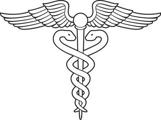 Medical Symbol - Caduceus Snake with Stick and Wings. Rod of Asclepius. Emblem for Drugstore. Pharmacy Icon. Vector Illustration.