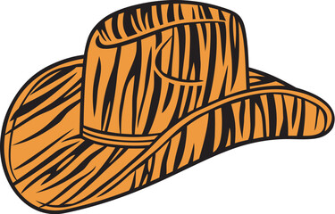 Cowboy Hat with Tiger Print Color. Vector Illustration.