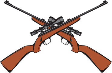 Crossed Hunting Rifles with Optical Sight. Sniper Vector Illustration.