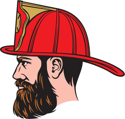 Fireman Face with Firefighter Helmet Color. Vector Illustration.