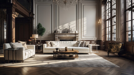 Fototapeta na wymiar A stylish living room with a striking lighting fixture adding a sense of luxury and elegance