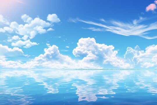 a blue sky with clouds and water