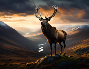 Wild majestic stag illustration. Edited AI generated image - 751720685