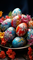 Fototapeta premium Easter Egg Still Life: Artistic arrangements of colorful richly decorated eggs.