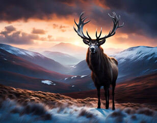 Wild majestic stag illustration. Edited AI generated image