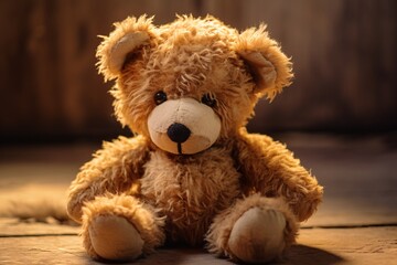 a teddy bear sitting on a wood floor