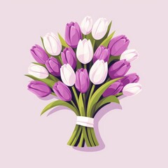 Obraz premium Bouquet of Purple and White Tulips on Pink Background