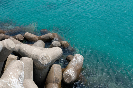 High-angle view of the tetrapods at the harbor