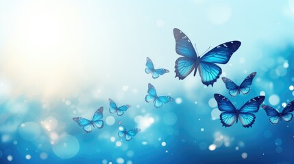 A Group of Blue Butterflies Flying Through the Air