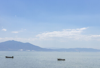 Concept boats on the lake.