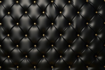 Captioned tufted textile leather background, Texture of black leather and gold pin captioned backdrop