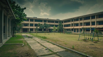 Fototapeta na wymiar eerie empty school campus
