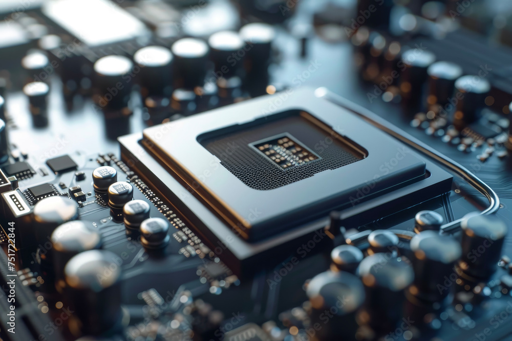 Poster a processor with a black and silver design and a stealth system on it