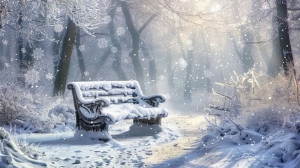 frost snowy bench