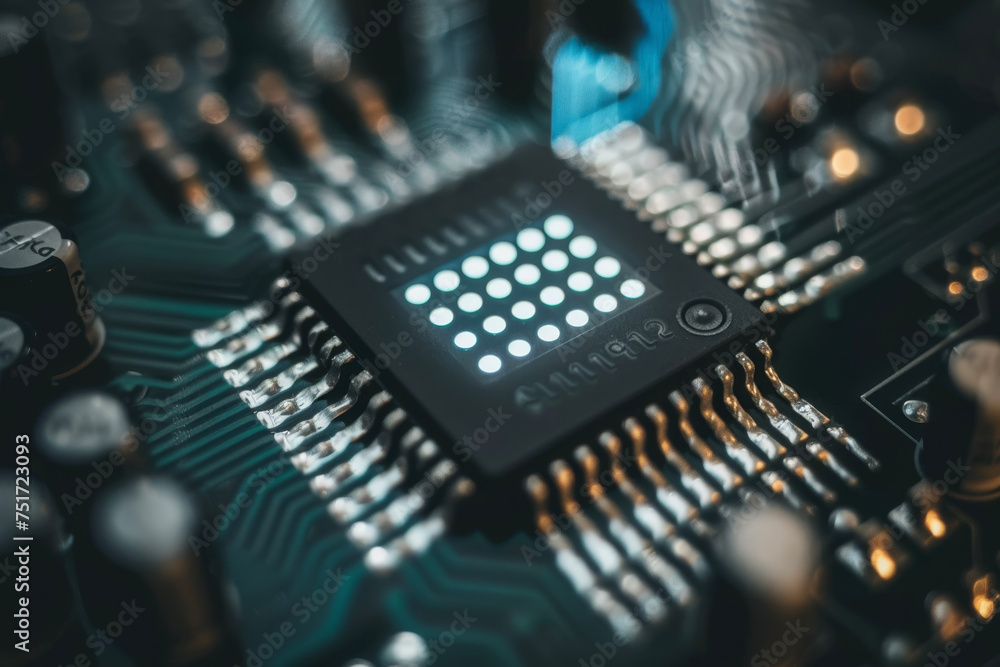Poster a processor with a black and white design and a binary system on it